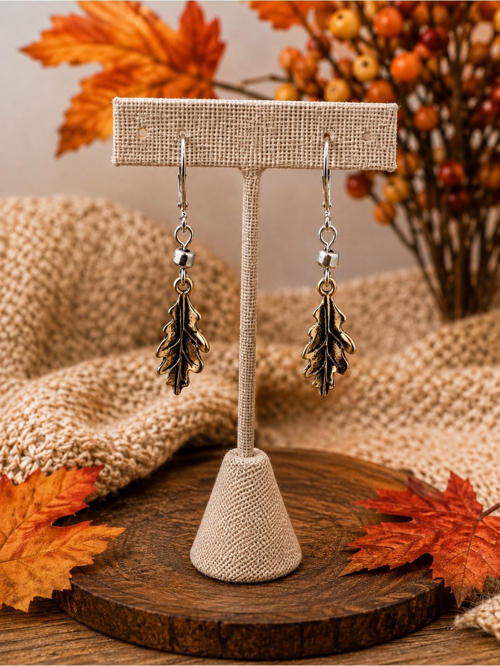 J.Jill Two-Tone Oak Leaf Drop Earrings (BR1111/3)